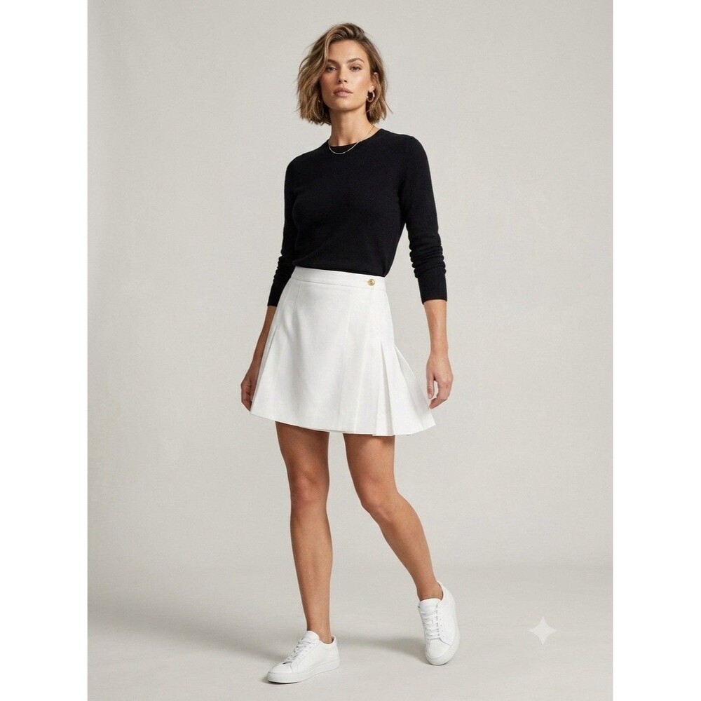 Circle Boston White Pleated Wrap Skirt Accent Button Tennis Skirt Pretty Medium